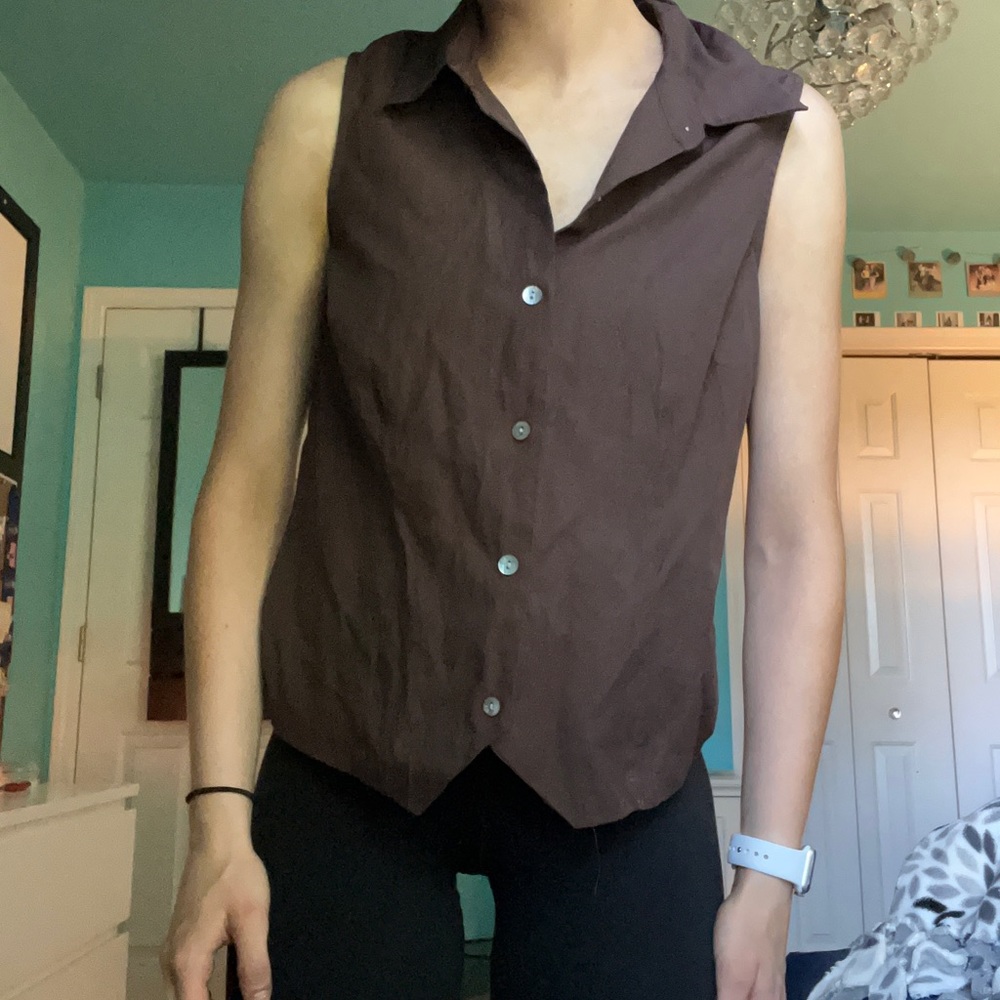 Brown button down tank top